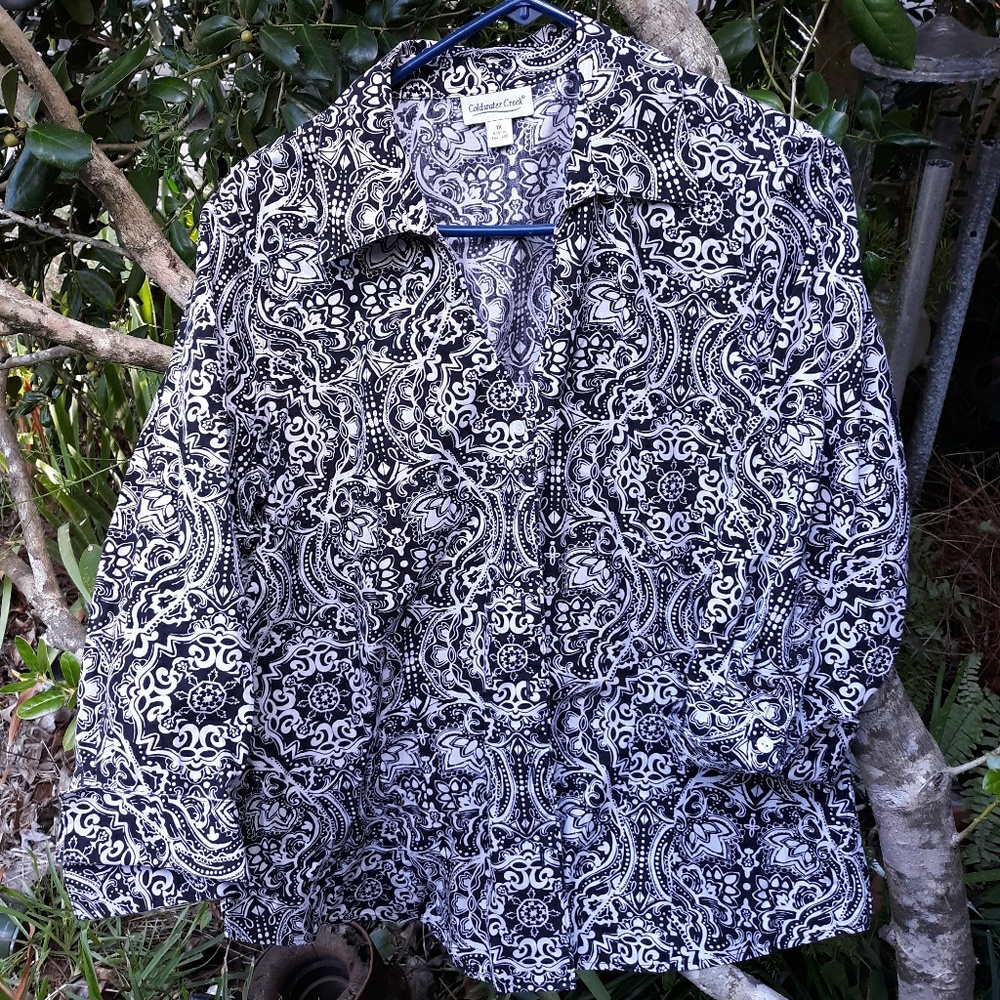 COLDWATER CREEK INDIGO TRIBAL PRINT SHIRT, 1X